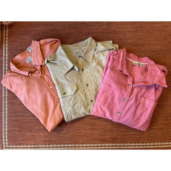 L.L. Bean Lot of 3 LS ButtonUpShirts Tan Plaid/Pink/Coral Size XXL - Picture 1 of 10
